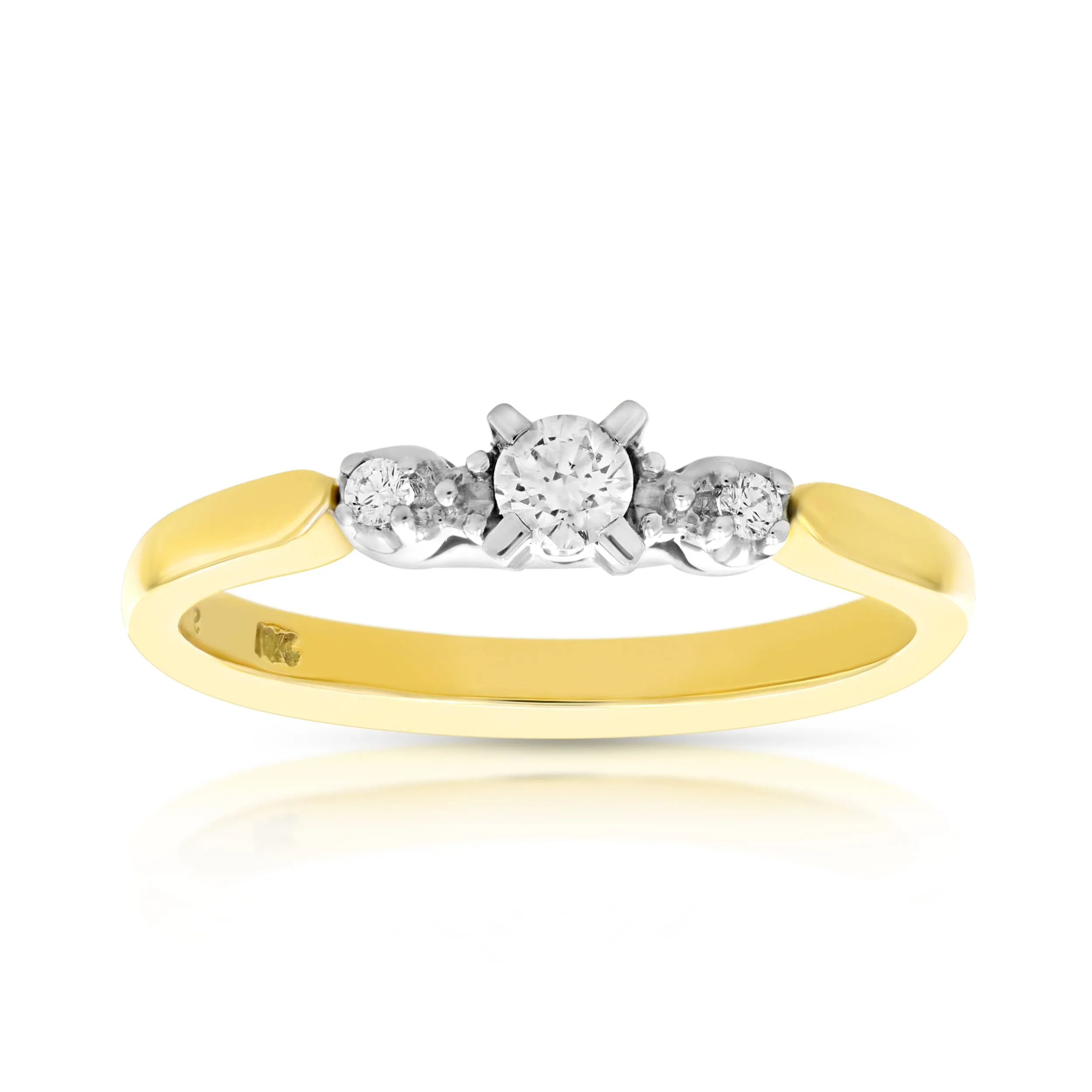 0.14 cttw Diamond 3 Stone Ring 18K Yellow Gold Engagement Bridal