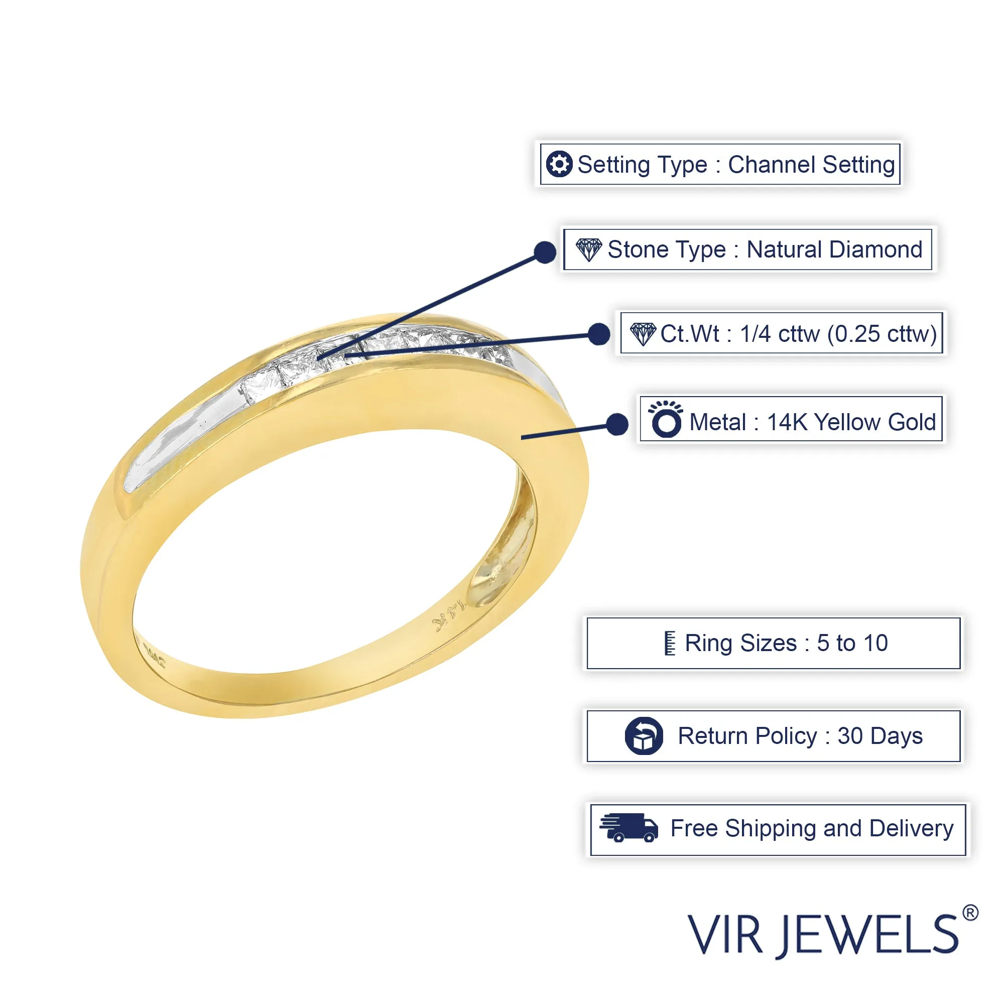 0.25 cttw Diamond Princess Wedding Band in 14K Yellow Gold