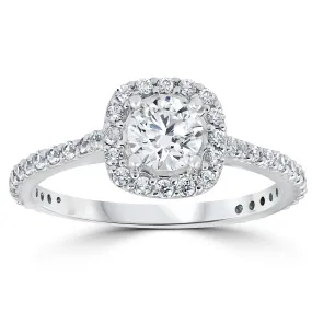 1 1/5ct Round Diamond Cushion Halo Engagement Ring 10k White Gold