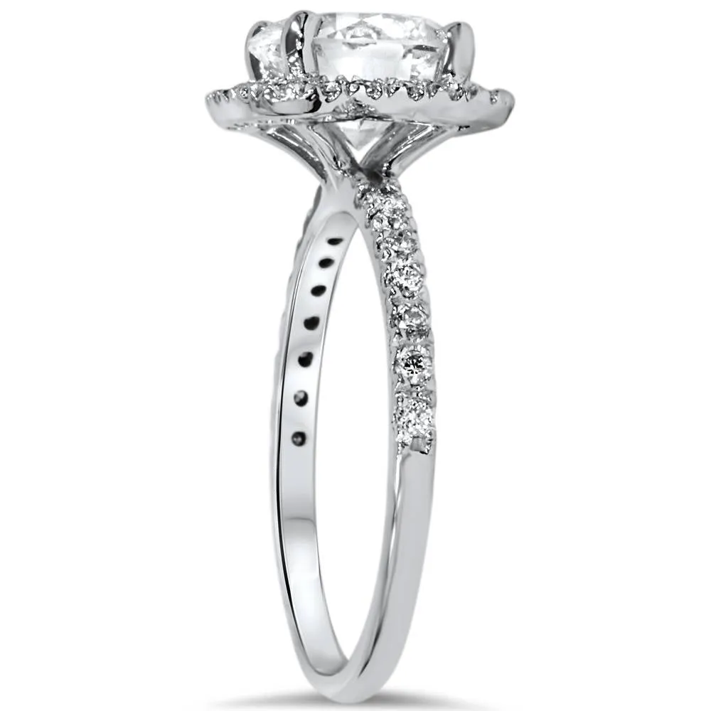 1 3/4 CT Halo Diamond Engagement Ring Round Cut 14K White Gold