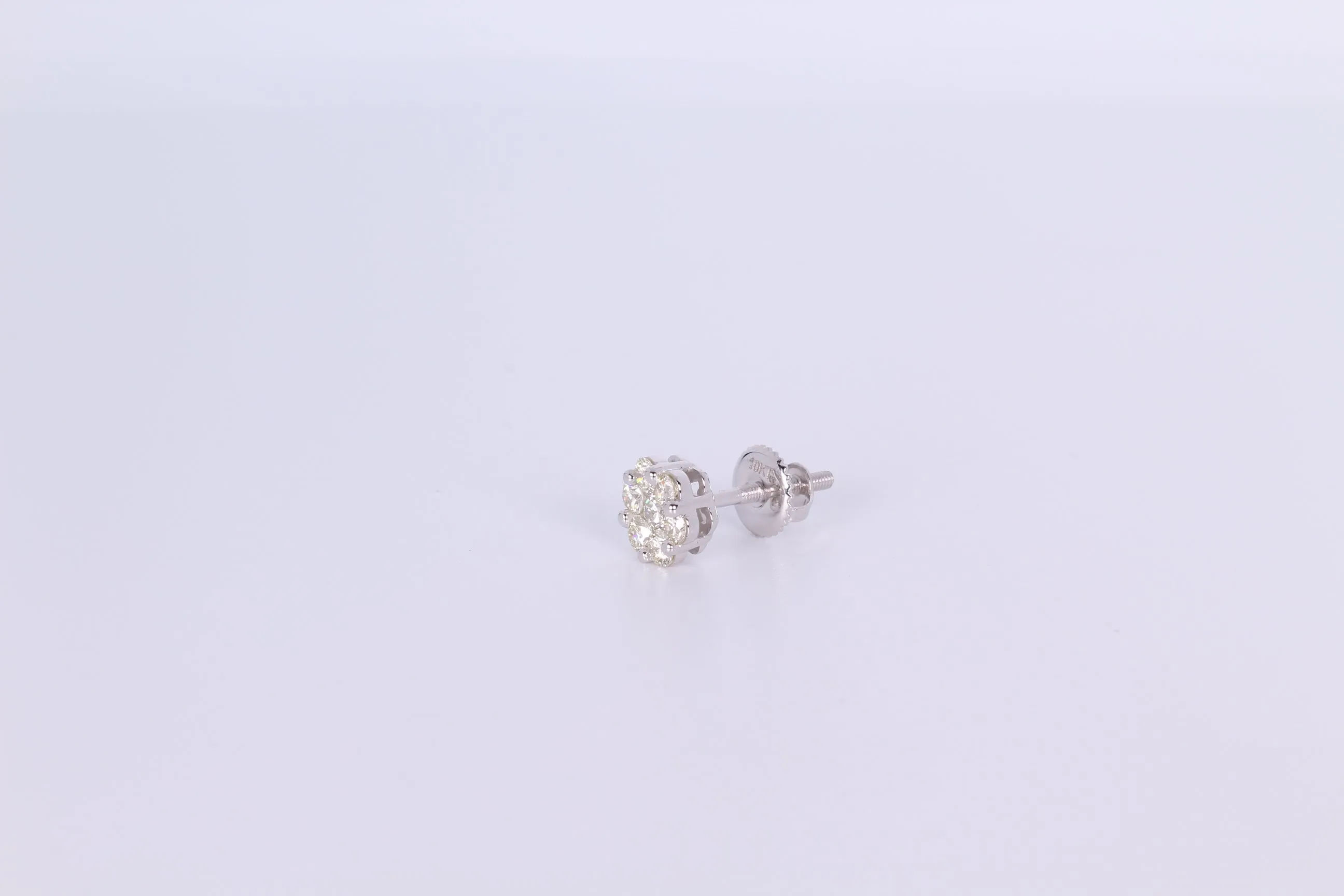 10K White Gold Flower Cluster Earrings .740Ctw