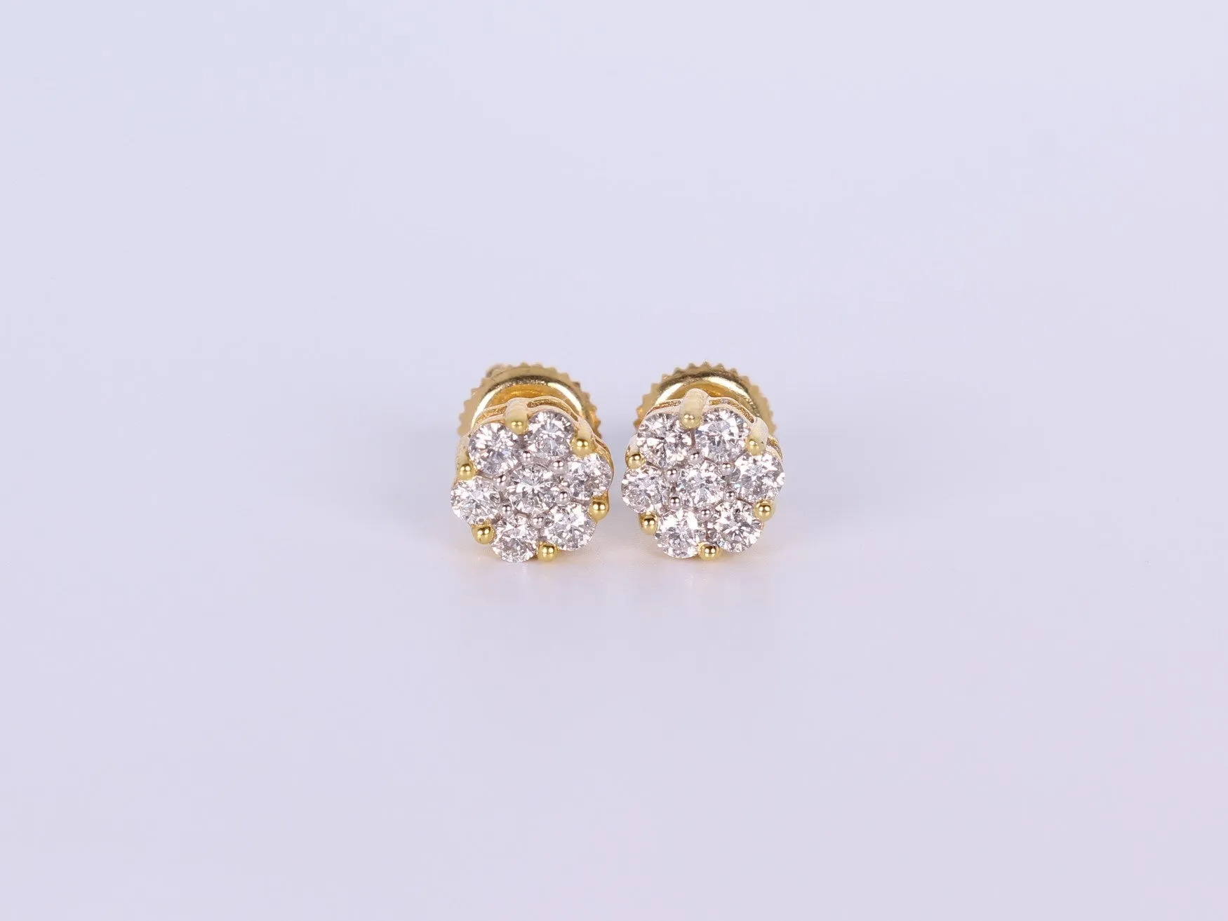 10K Yellow Gold Flower Cluster Earrings .700Ctw