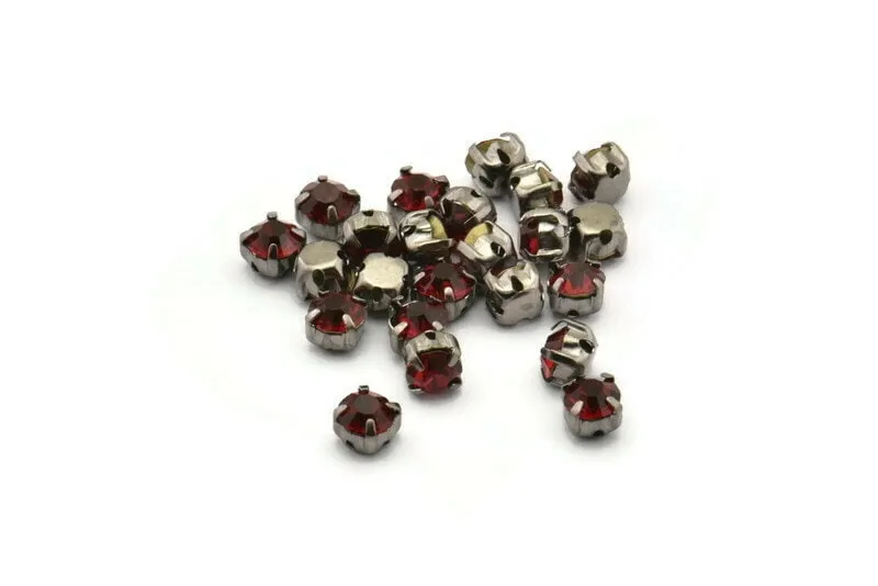 12 Siam Crystal Rhinestone Beads With 4 Holes Brass Setting for SS24, Charms, Pendants, Earrings - 5.3mm SS24