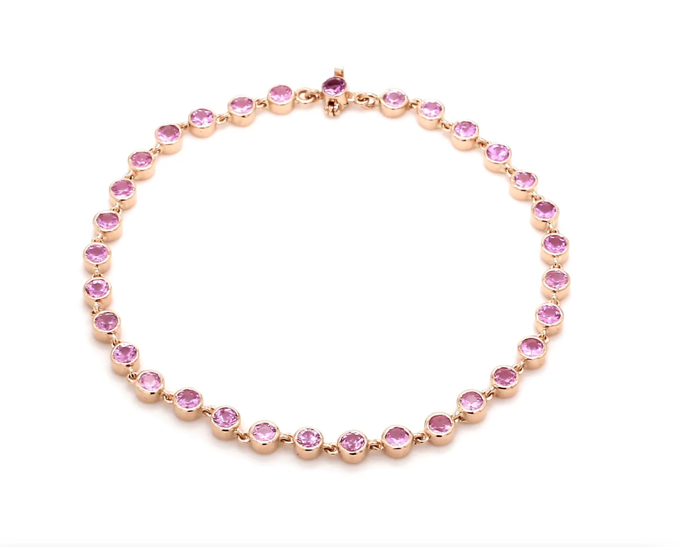 14K & 18K Gold Pink Sapphire Bezel Link Bracelet