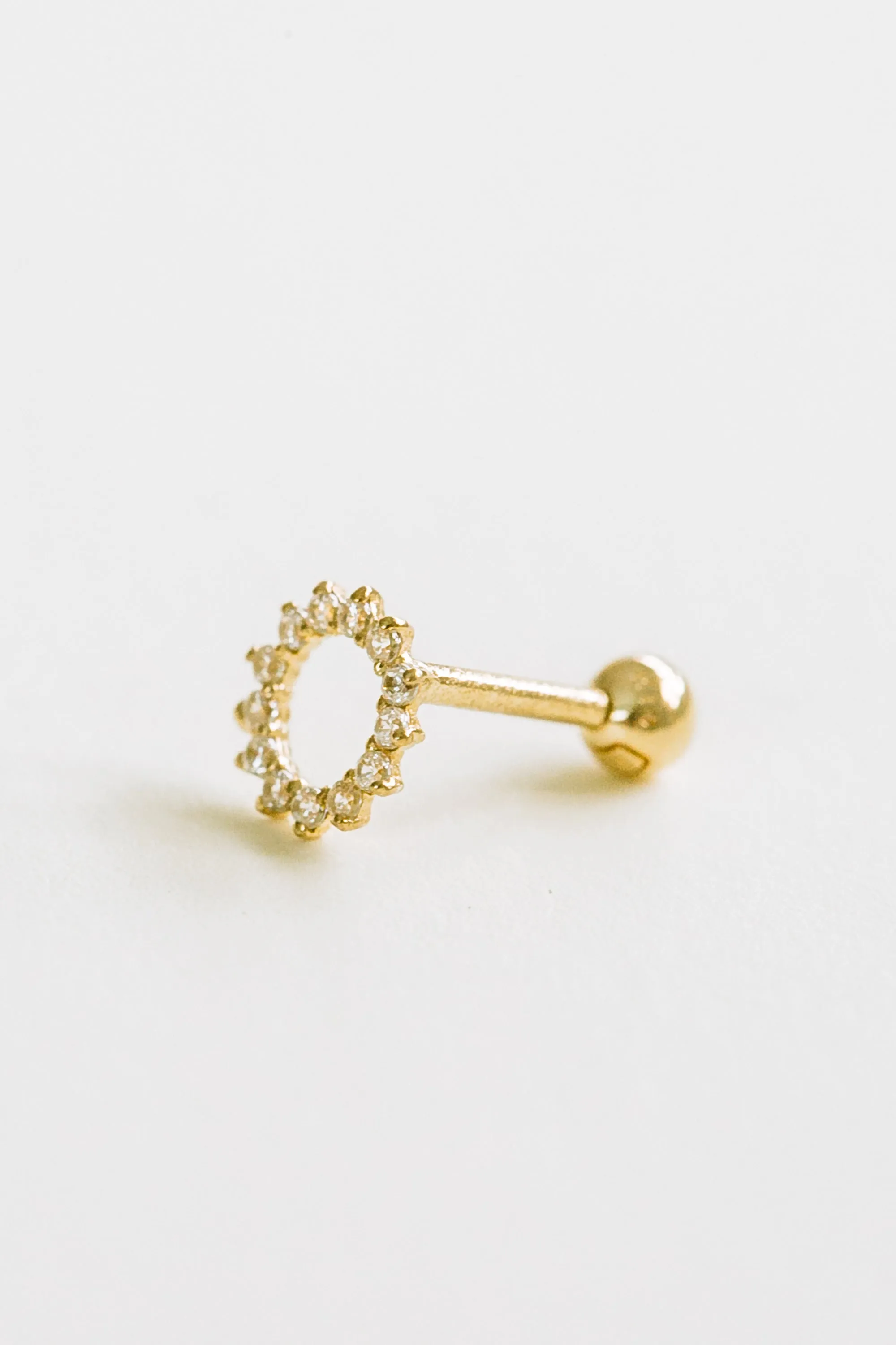 14k Gold Cubic Sun Pendant Barbell Ear Stud Piercing