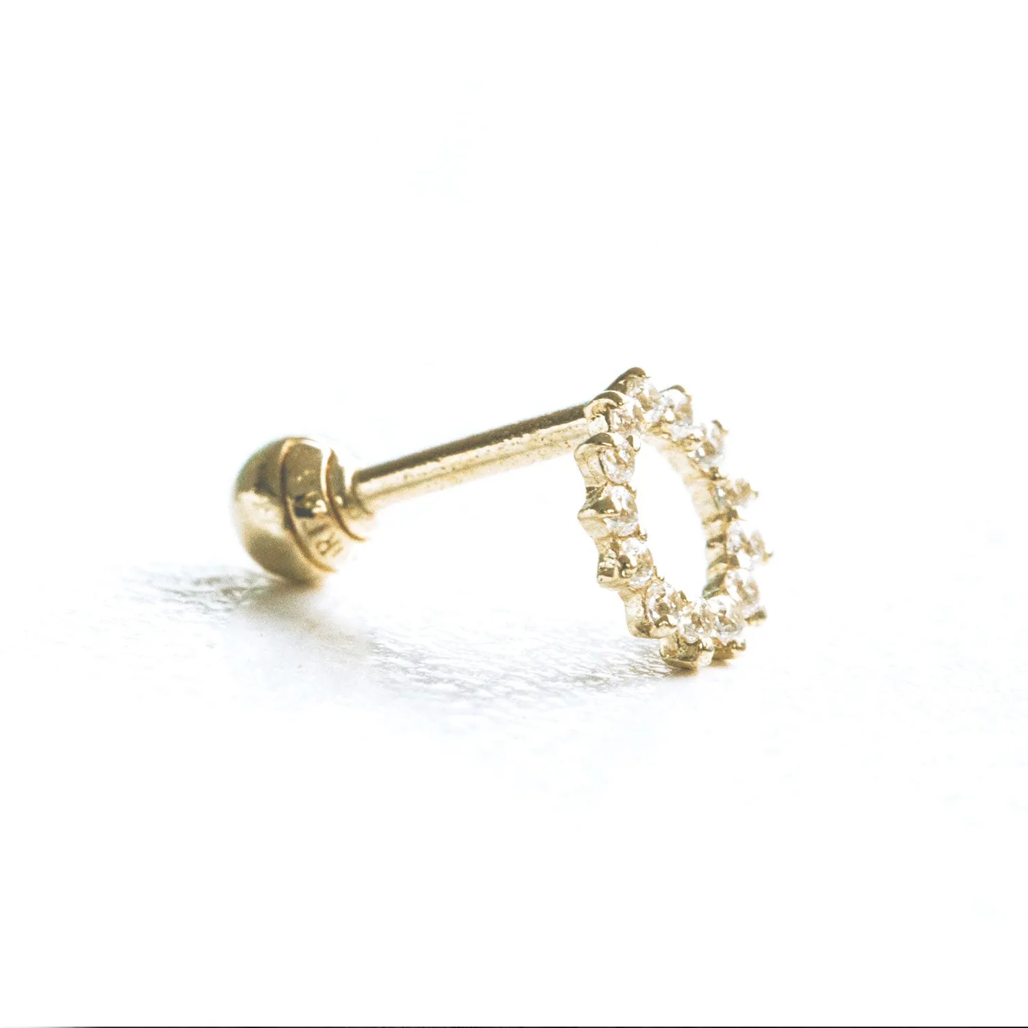 14k Gold Cubic Sun Pendant Barbell Ear Stud Piercing