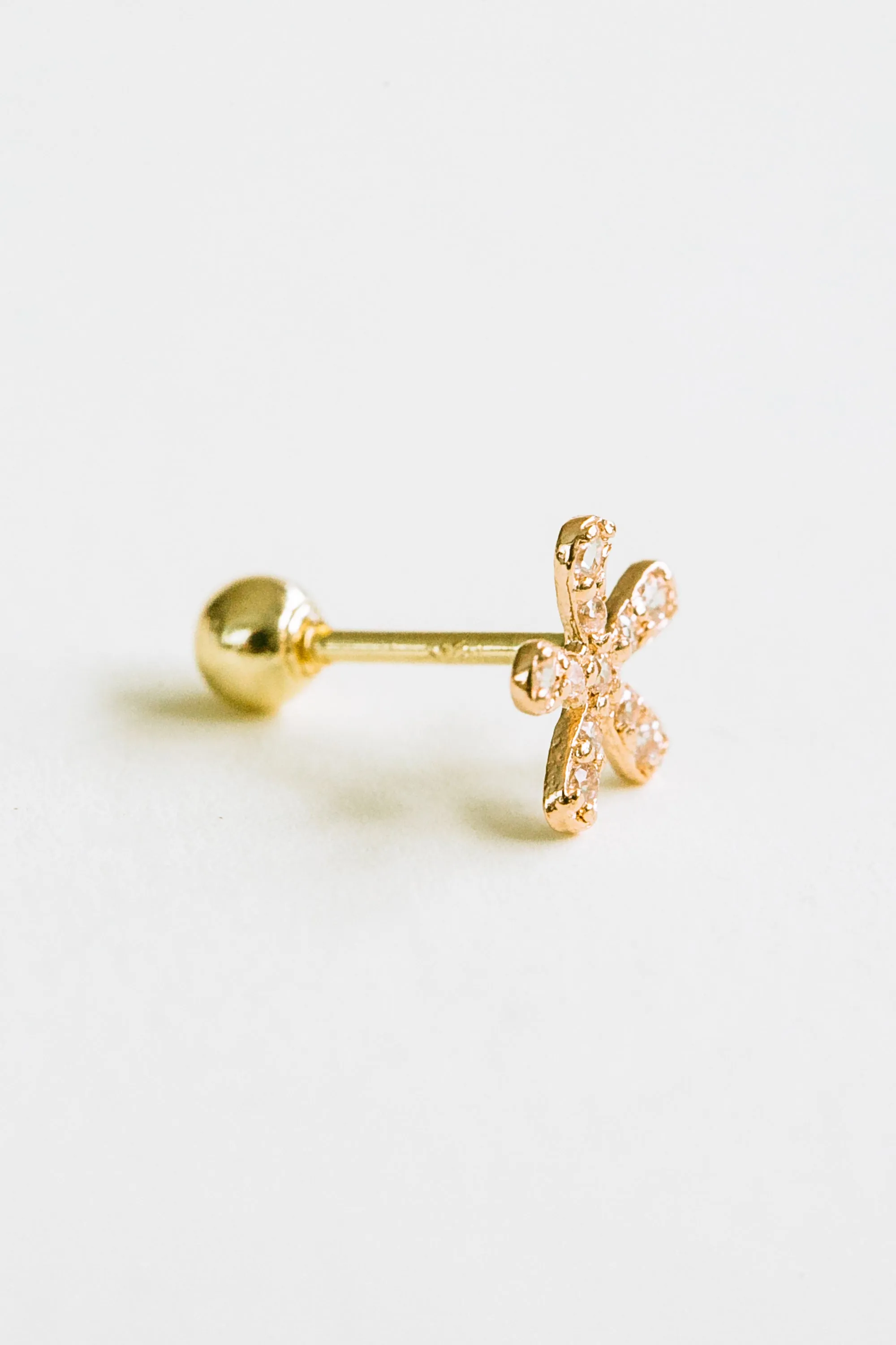 14k Gold Loog Cubic Petal Flower Pendant Barbell Ear Stud Piercing