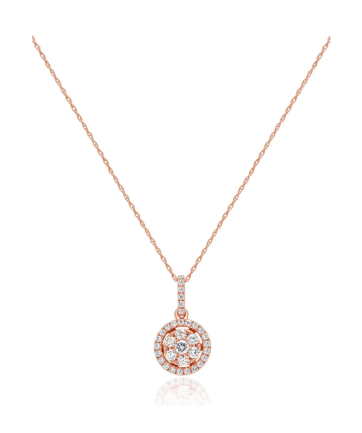 14K Rose Gold Diamond Cluster Pendant Necklace