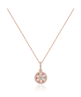 14K Rose Gold Diamond Cluster Pendant Necklace