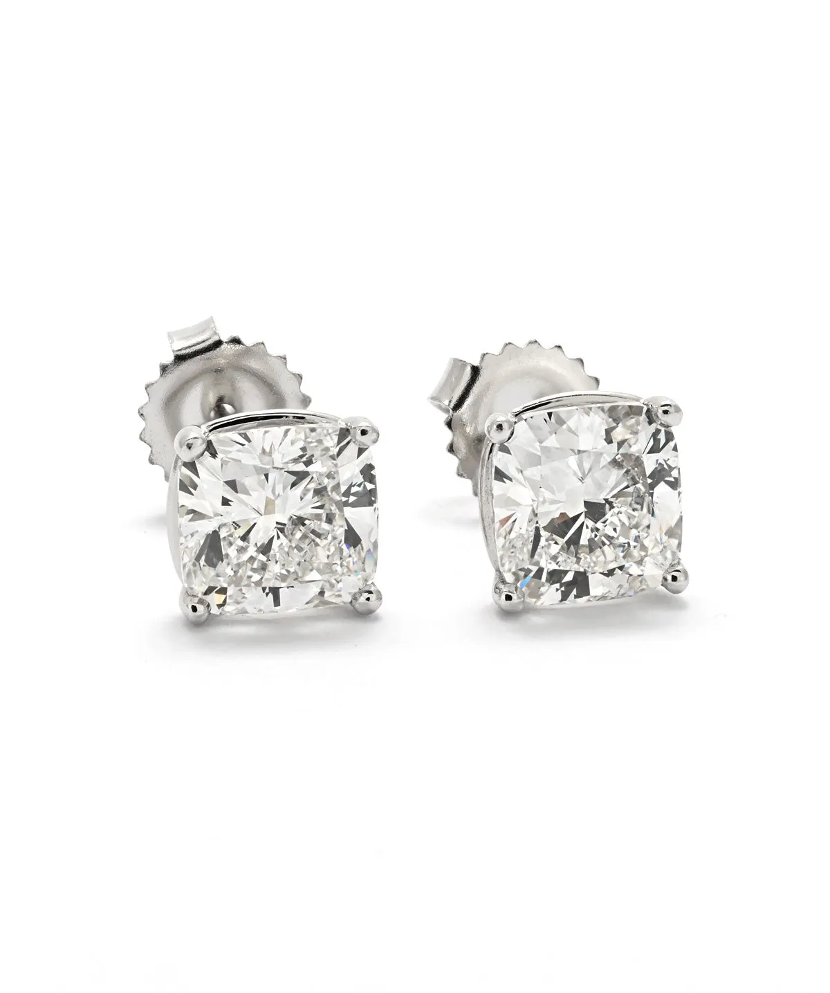 14K White Gold Cushion Cut Certified Lab Diamond 4.13cttw Stud Earrings