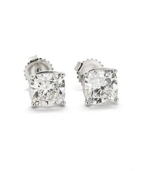 14K White Gold Cushion Cut Certified Lab Diamond 4.13cttw Stud Earrings