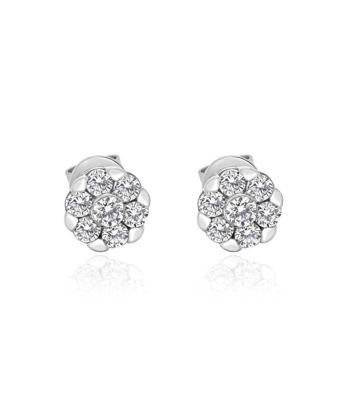 14K White Gold Diamond Cluster Stud Earrings