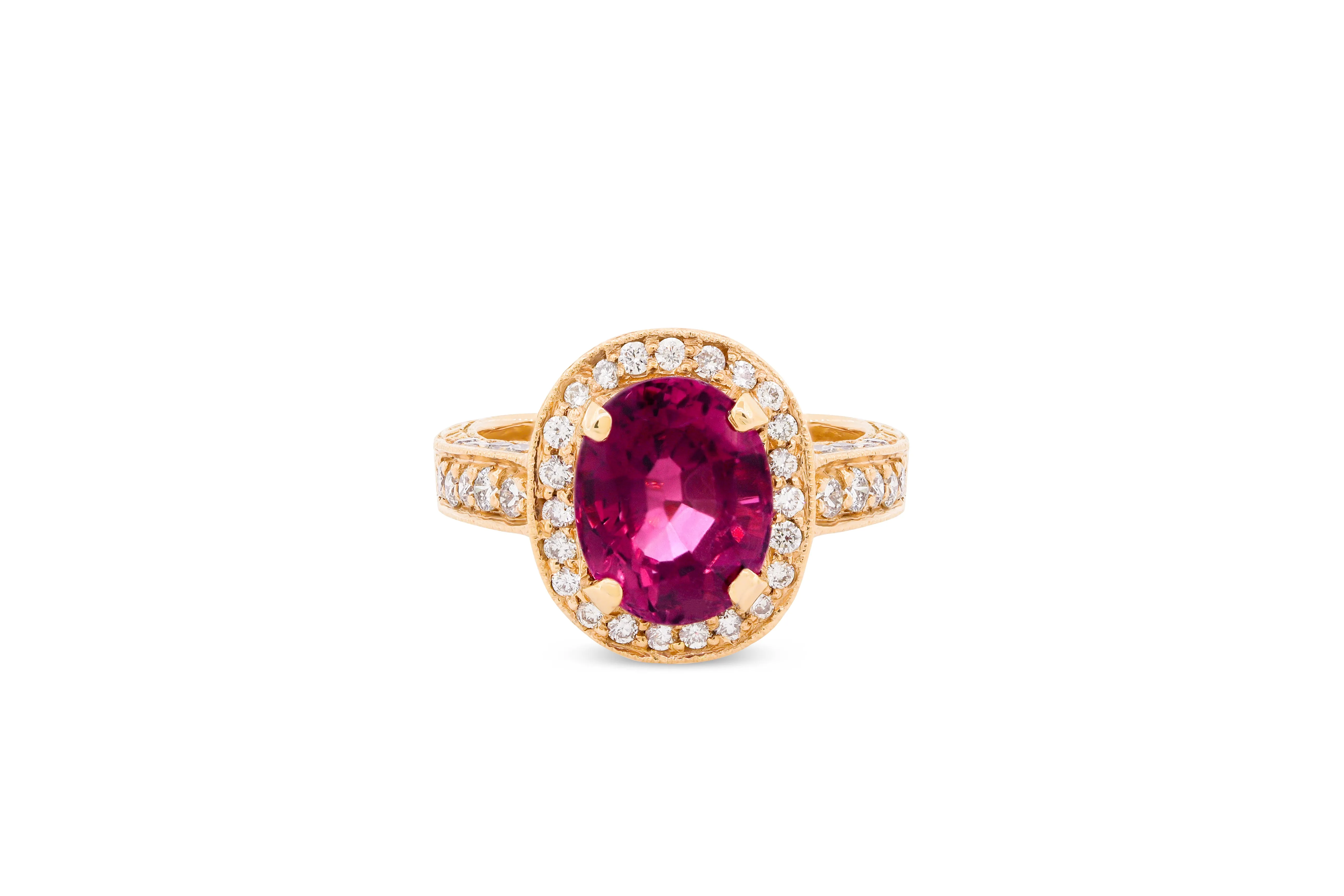 3.40 CT Oval Pink Tourmaline Diamond Ring 0.86 CT TW 14K Rose Gold PTR005