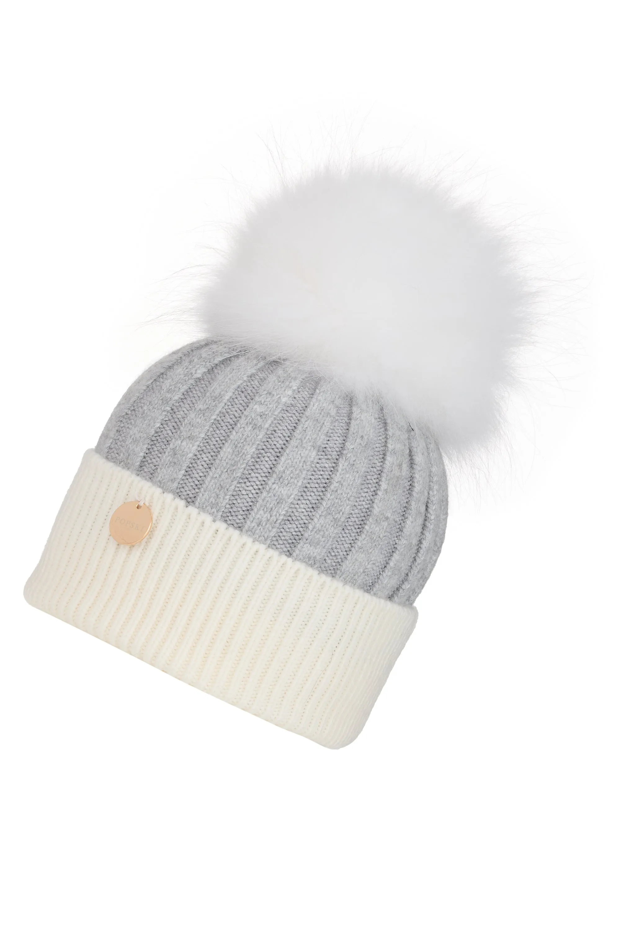 Adults Whisper Grey/Frost Angora Beanie Hat with White Pom