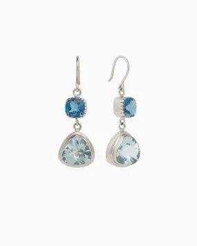 Angelfish Double Stone Drop Earrings - Blue Topaz/London Blue Topaz