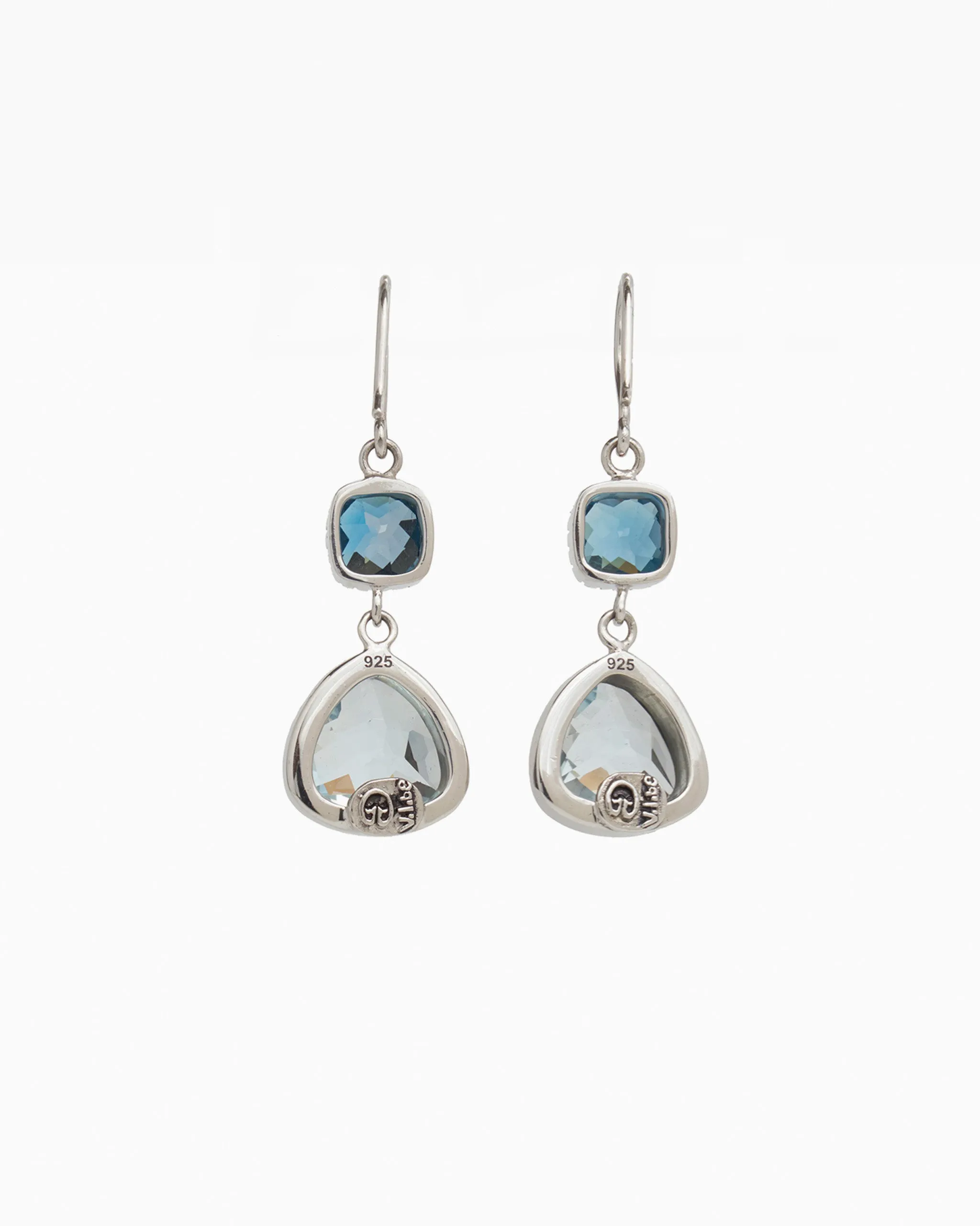 Angelfish Double Stone Drop Earrings - Blue Topaz/London Blue Topaz