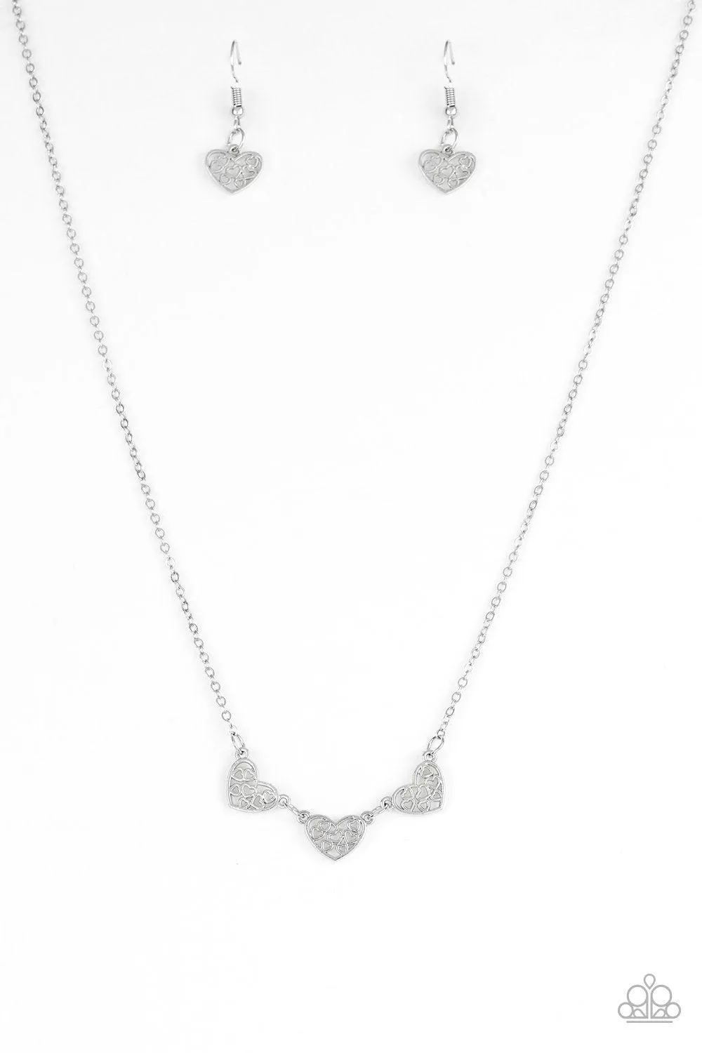 Another Love Story Silver Filigree Heart Necklace - Paparazzi Accessories