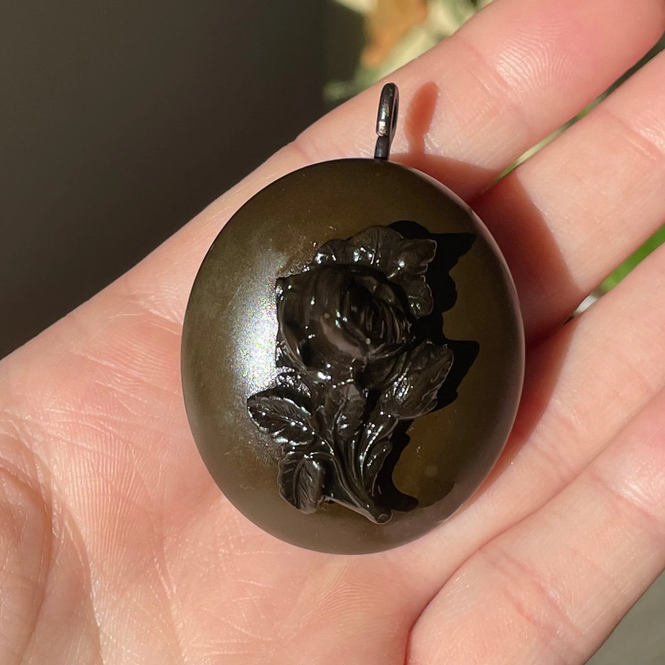 Antique Gutta Percha Victorian Rose Locket