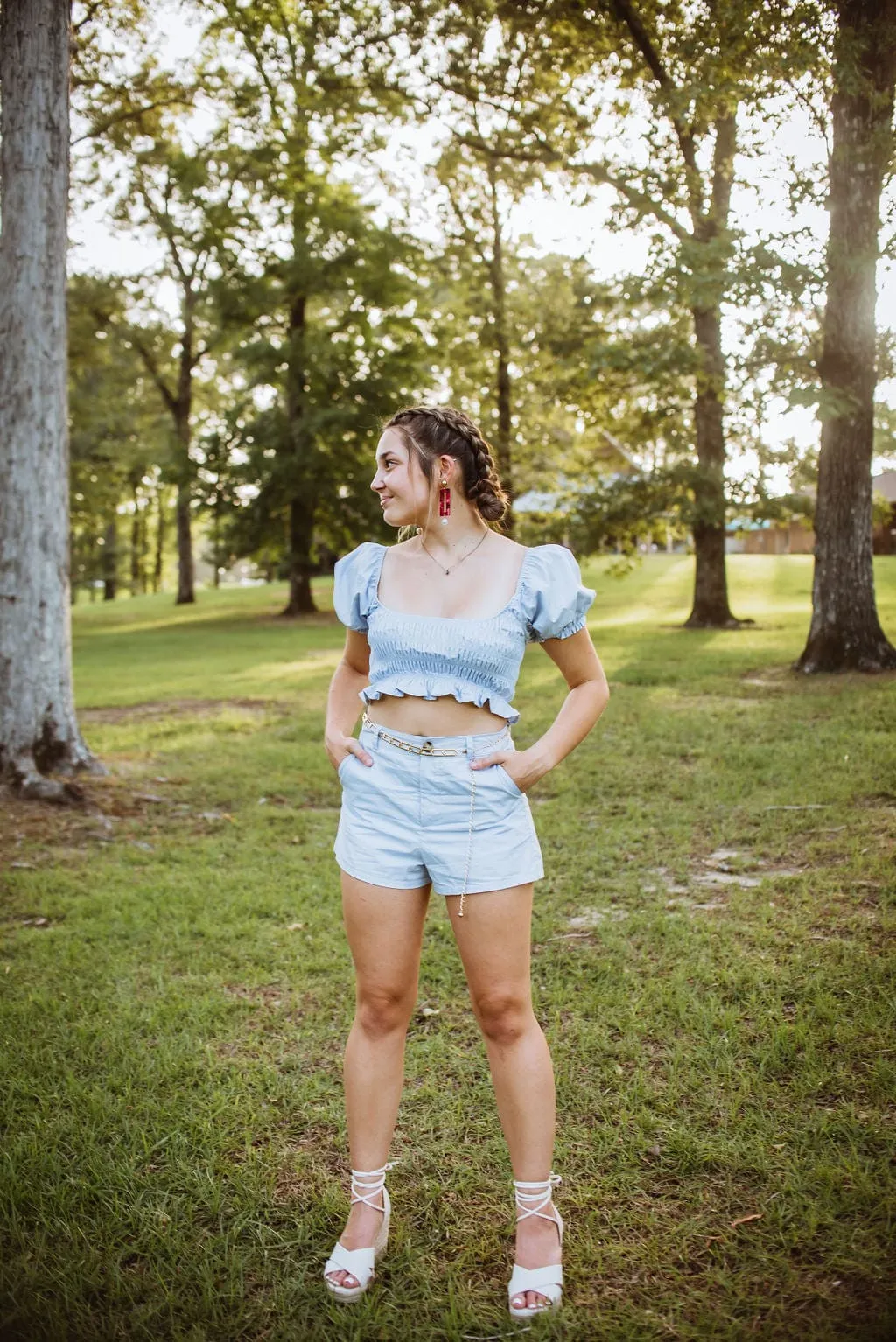 Baby Blue Set Smocked Crop Top