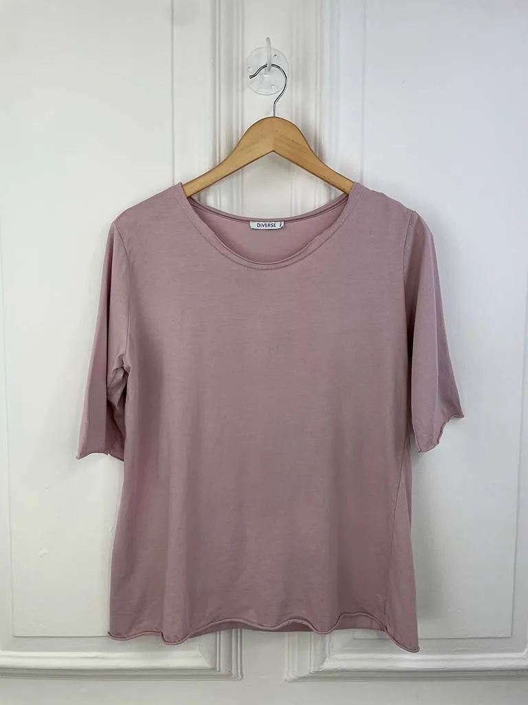 Basic Half Sleeve Slub Top - Rose