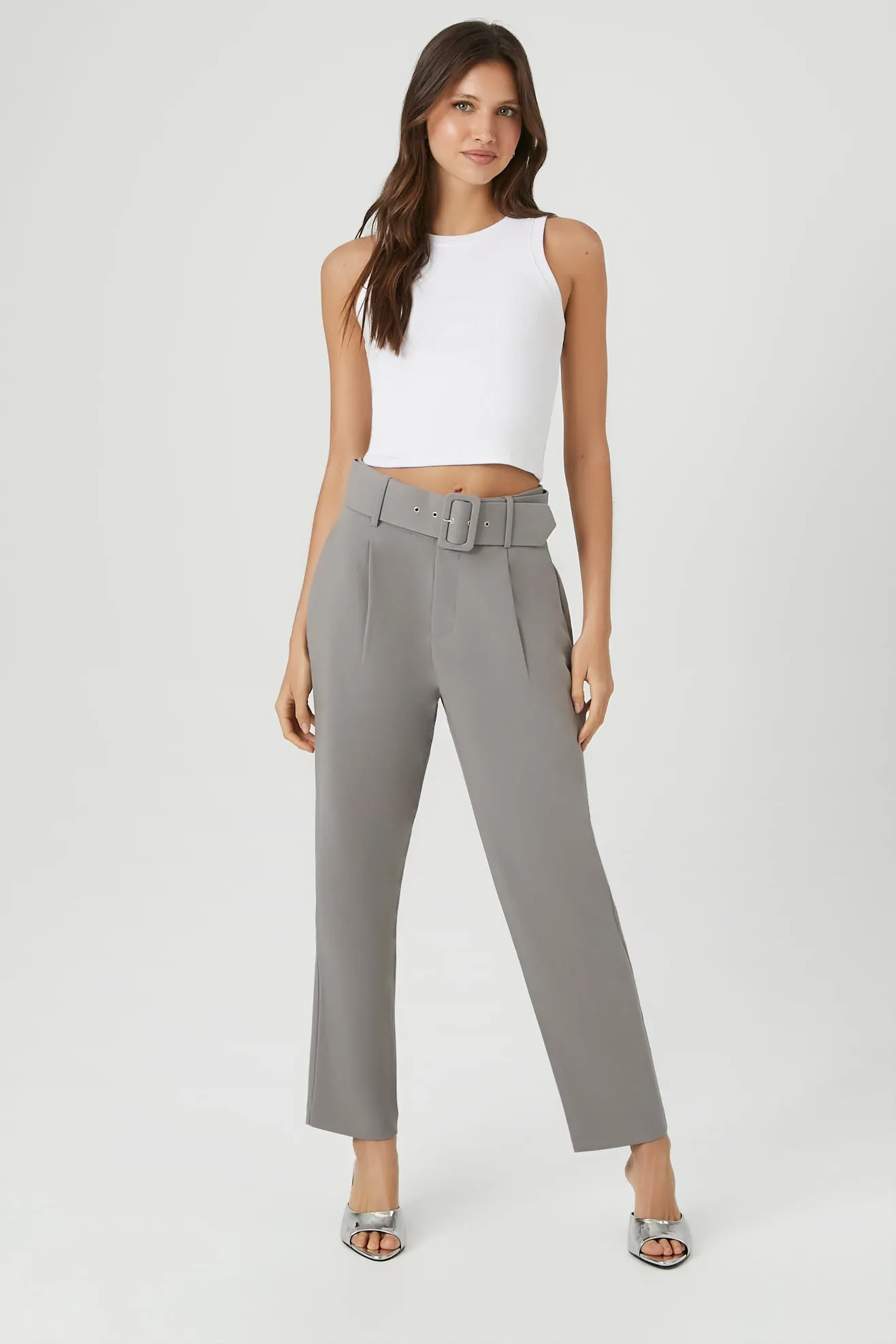 Belted Straight-Leg Ankle Pants