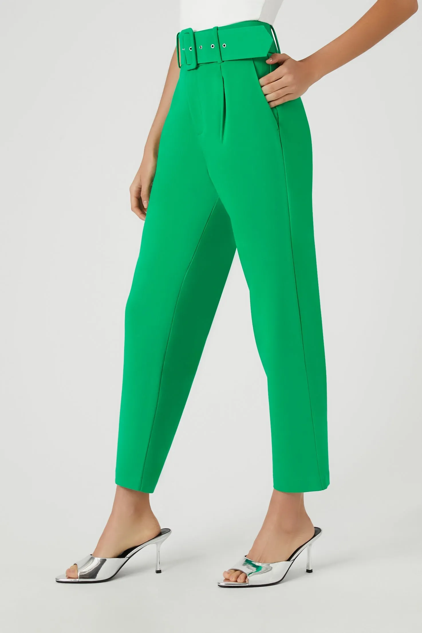 Belted Straight-Leg Ankle Pants