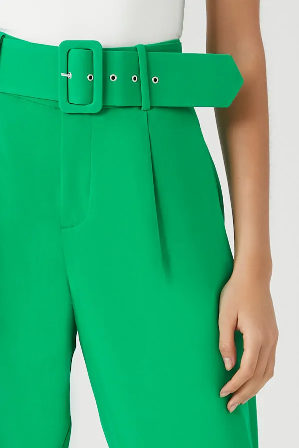 Belted Straight-Leg Ankle Pants