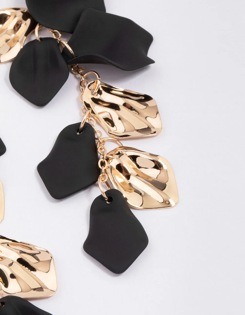 Black & Gold Petal Long Drop Earrings