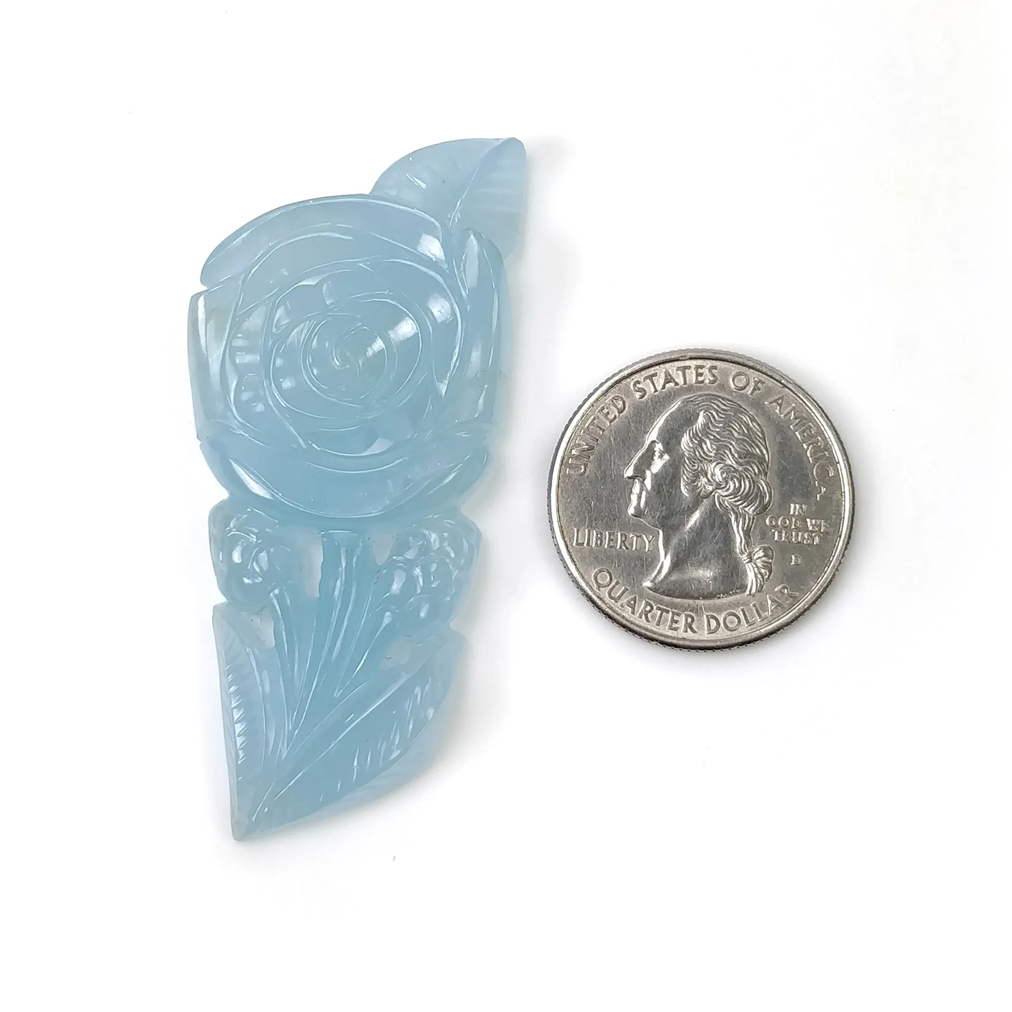 BLUE AQUAMARINE Gemstone Carving  : 70.70cts Natural Untreated Aqua Both Side Hand Carved Rose Flower Shape 57*26mm