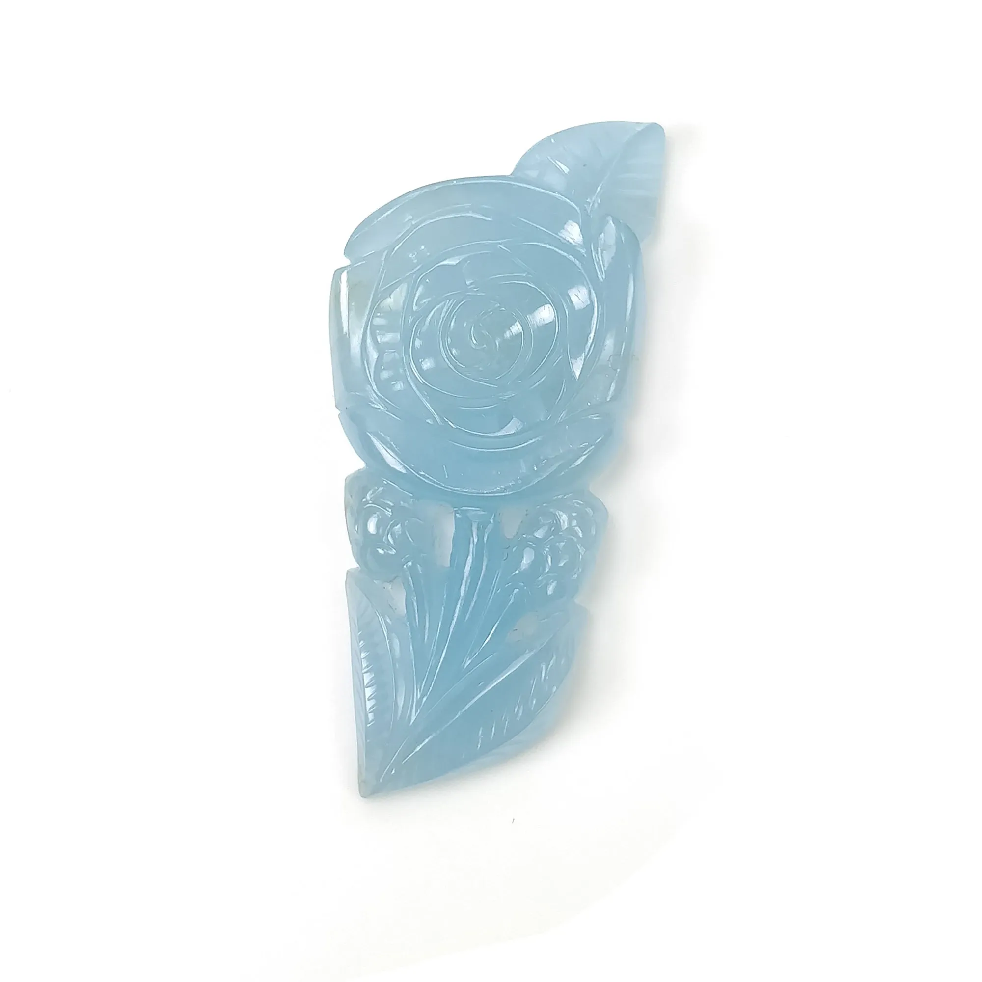 BLUE AQUAMARINE Gemstone Carving  : 70.70cts Natural Untreated Aqua Both Side Hand Carved Rose Flower Shape 57*26mm