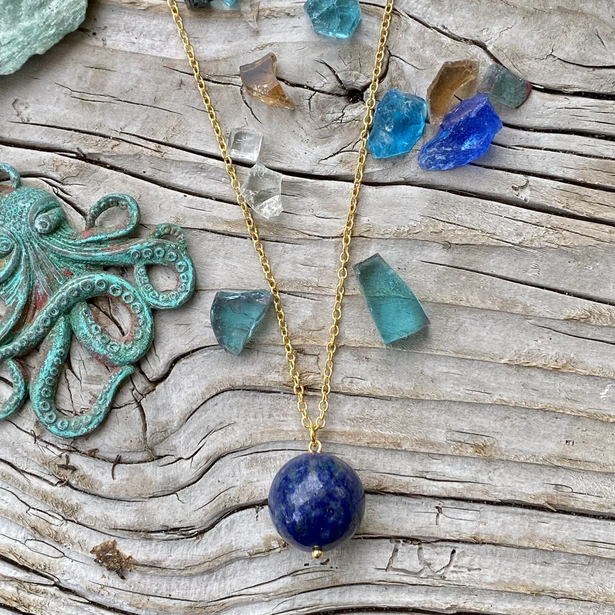 Blue Marble Ocean Blue Gratitude Necklace (GF)