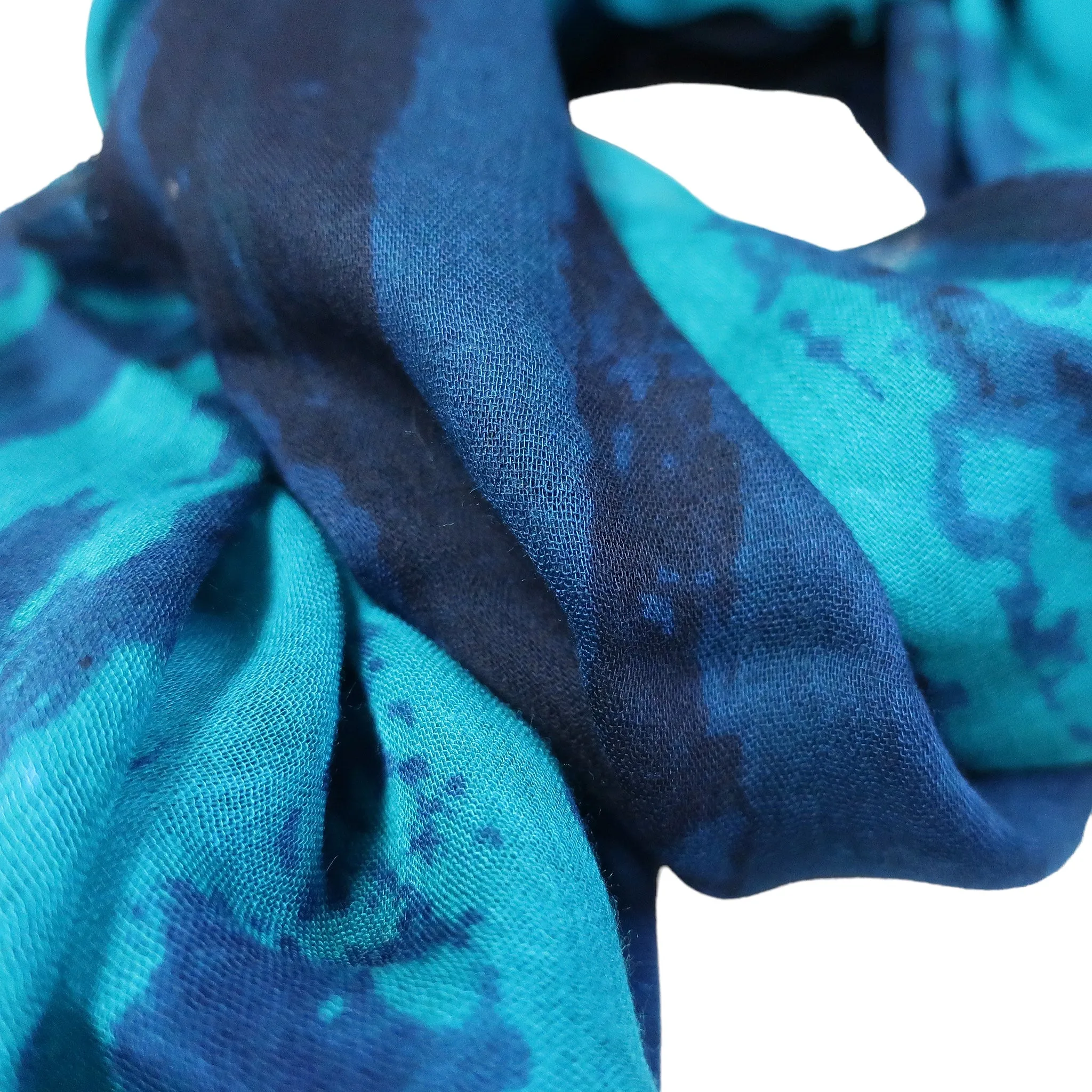 Blue Pacific Cashmere and Silk Watercolor Scarf in Navy Blue and Teal