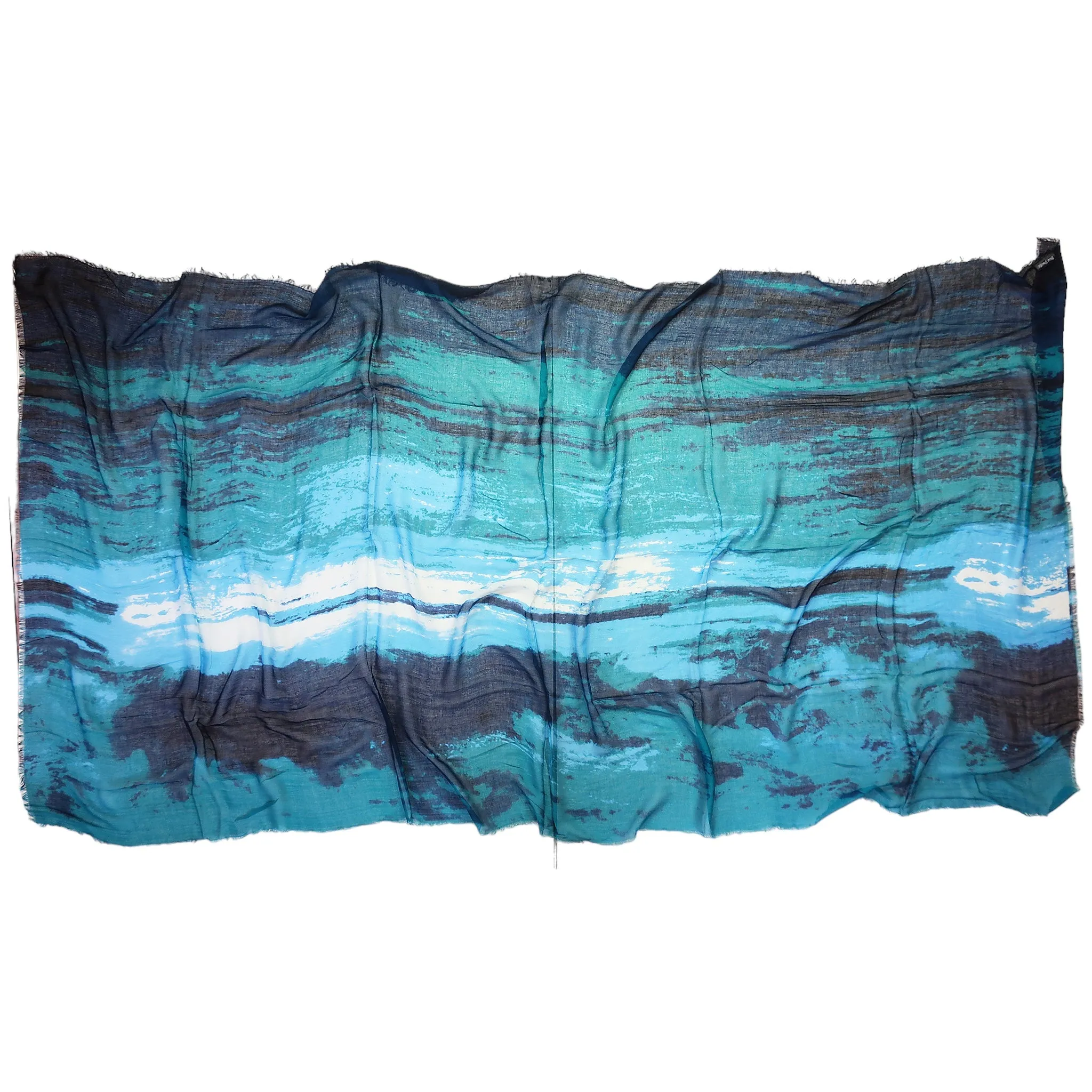 Blue Pacific Cashmere and Silk Watercolor Scarf in Navy Blue and Teal