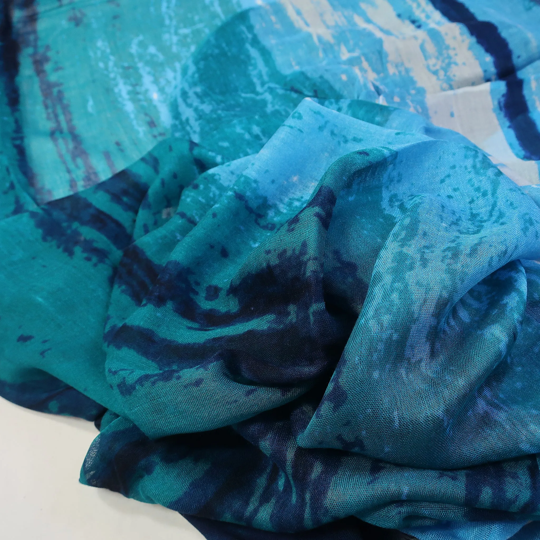 Blue Pacific Cashmere and Silk Watercolor Scarf in Navy Blue and Teal