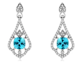 Blue Topaz and Diamond Dangle Earrings, 14K White Gold