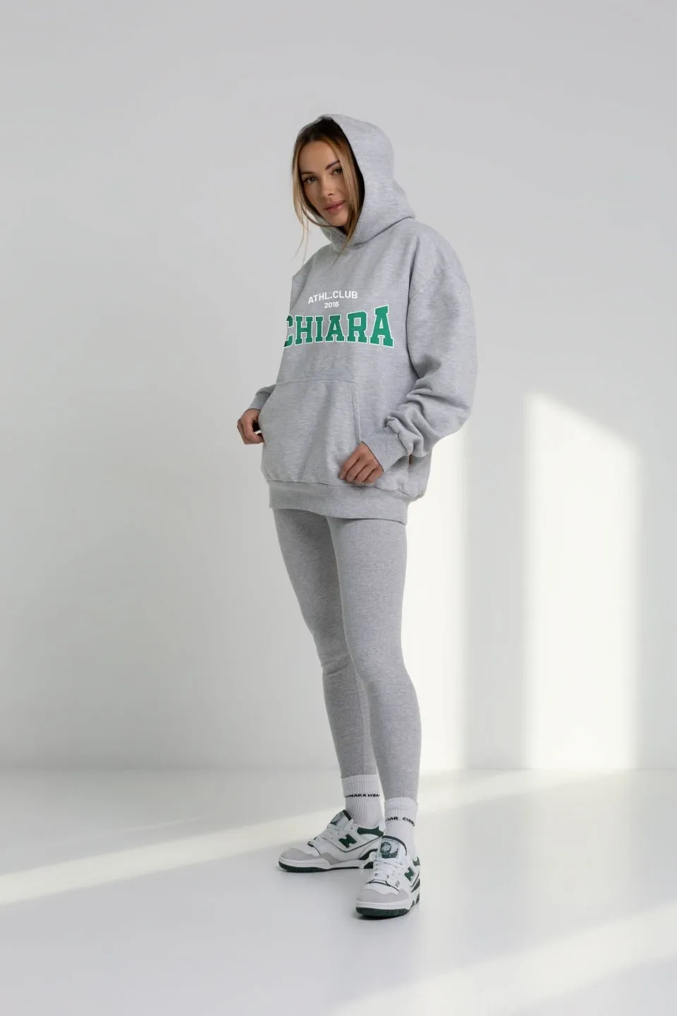 Bluza oversize damska HOODIE nadruk CHIARA - szary