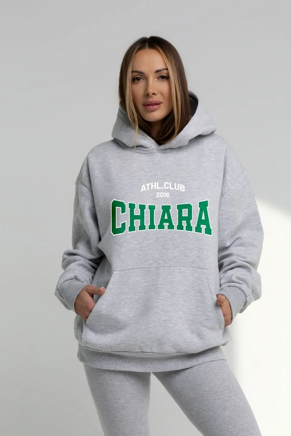 Bluza oversize damska HOODIE nadruk CHIARA - szary