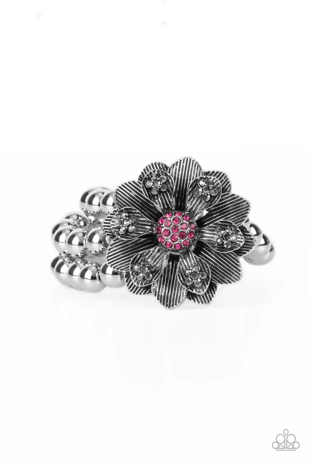 Botanical Bravado Pink & Silver Flower Bracelet - Paparazzi Accessories