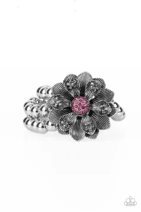 Botanical Bravado Pink & Silver Flower Bracelet - Paparazzi Accessories