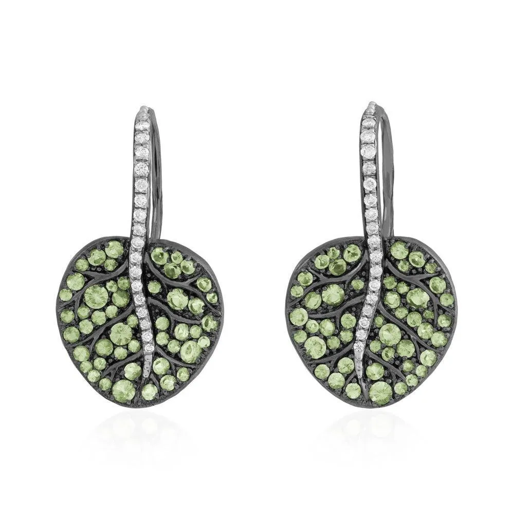 Botanical Leaf Earrings with Peridot and Diamonds