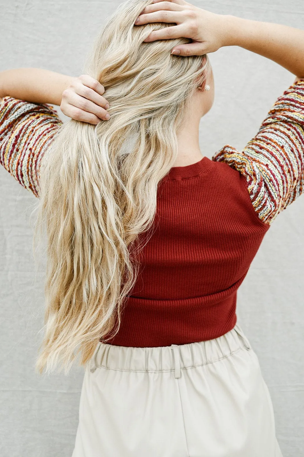 Brick Tweed Puff Sleeve Top