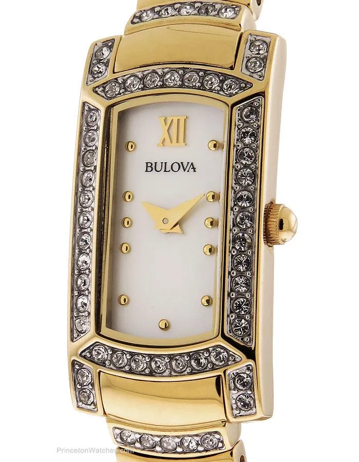 Bulova Ladies Crystal Dress Watch - Gold-Tone Case - Mother of Pearl