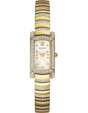 Bulova Ladies Crystal Dress Watch - Gold-Tone Case - Mother of Pearl