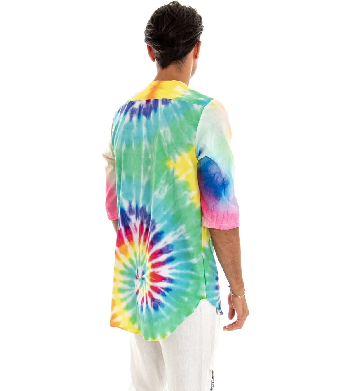 Camicia Uomo Caftano Casacca Fantasia Tie Dye Multicolore Over Tessuto Leggero Viscosa GIOSAL-C1716A