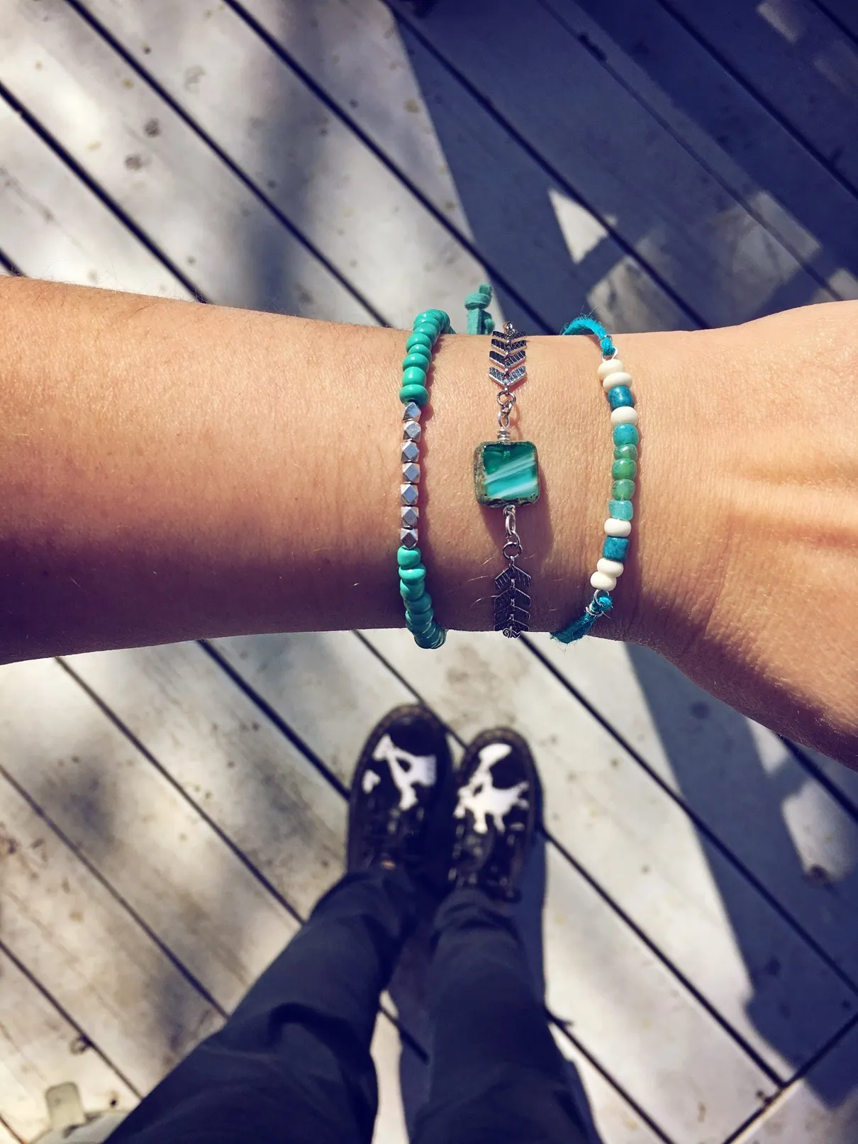 caribbean blue - czech glass bead and chevron chain bracelet