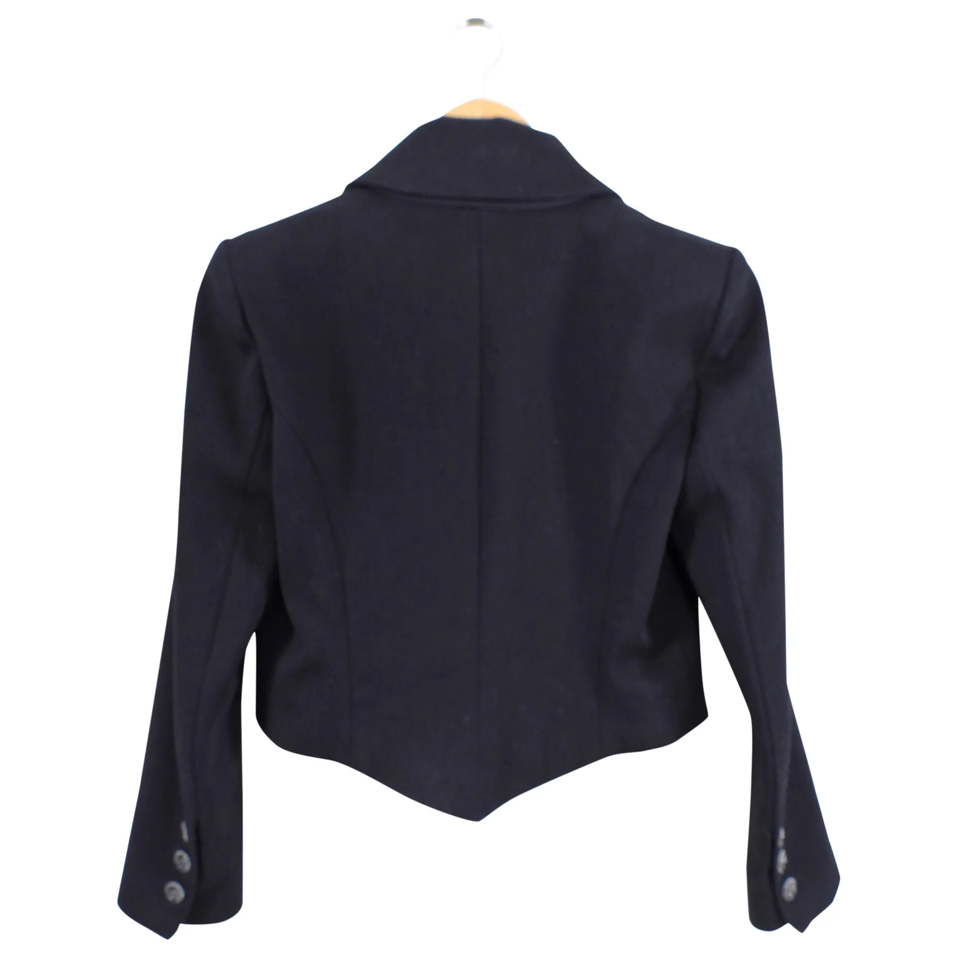 Chanel Paris Cuba 17C Resort Cropped Black Satin Lapel Blazer Jacket - FR38 / S