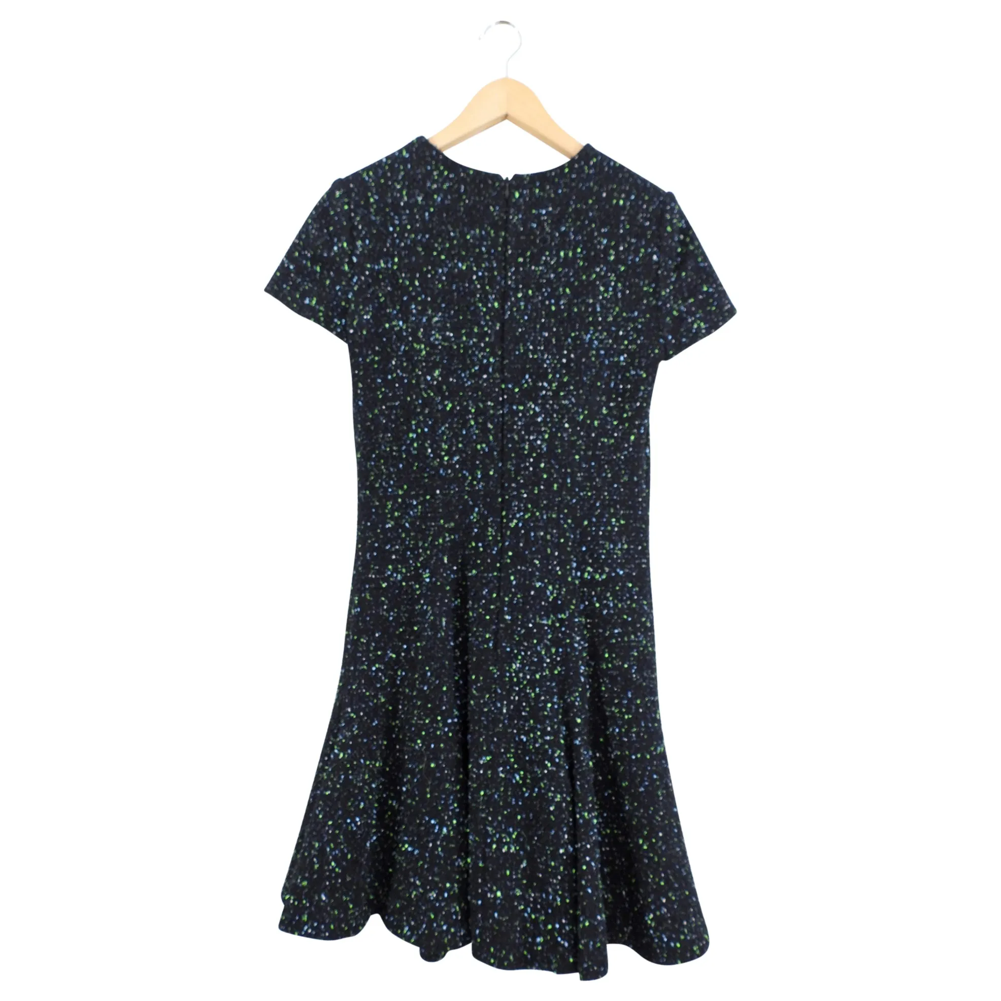 Christian Dior Black and Green Flecked Wool Short Sleeve Dress - USA 6