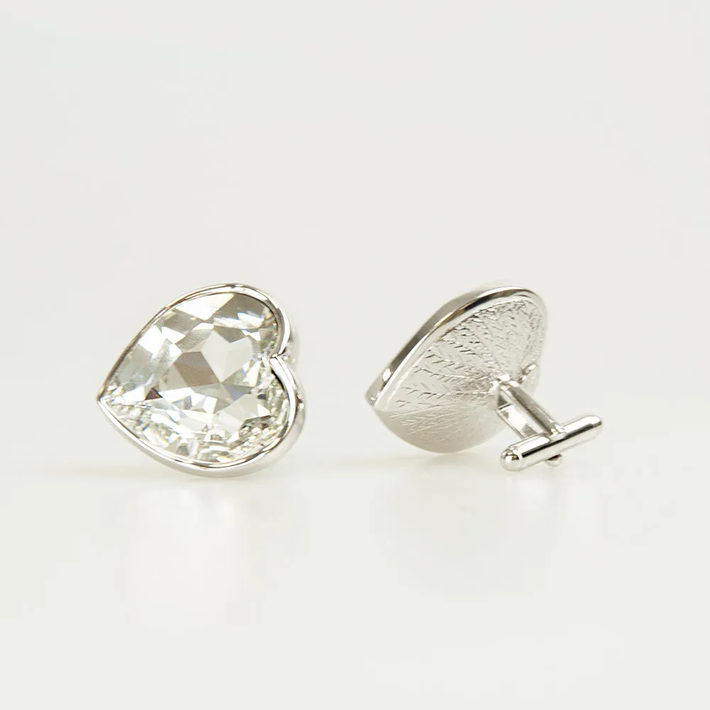 Clear Heart Crystal Cufflinks