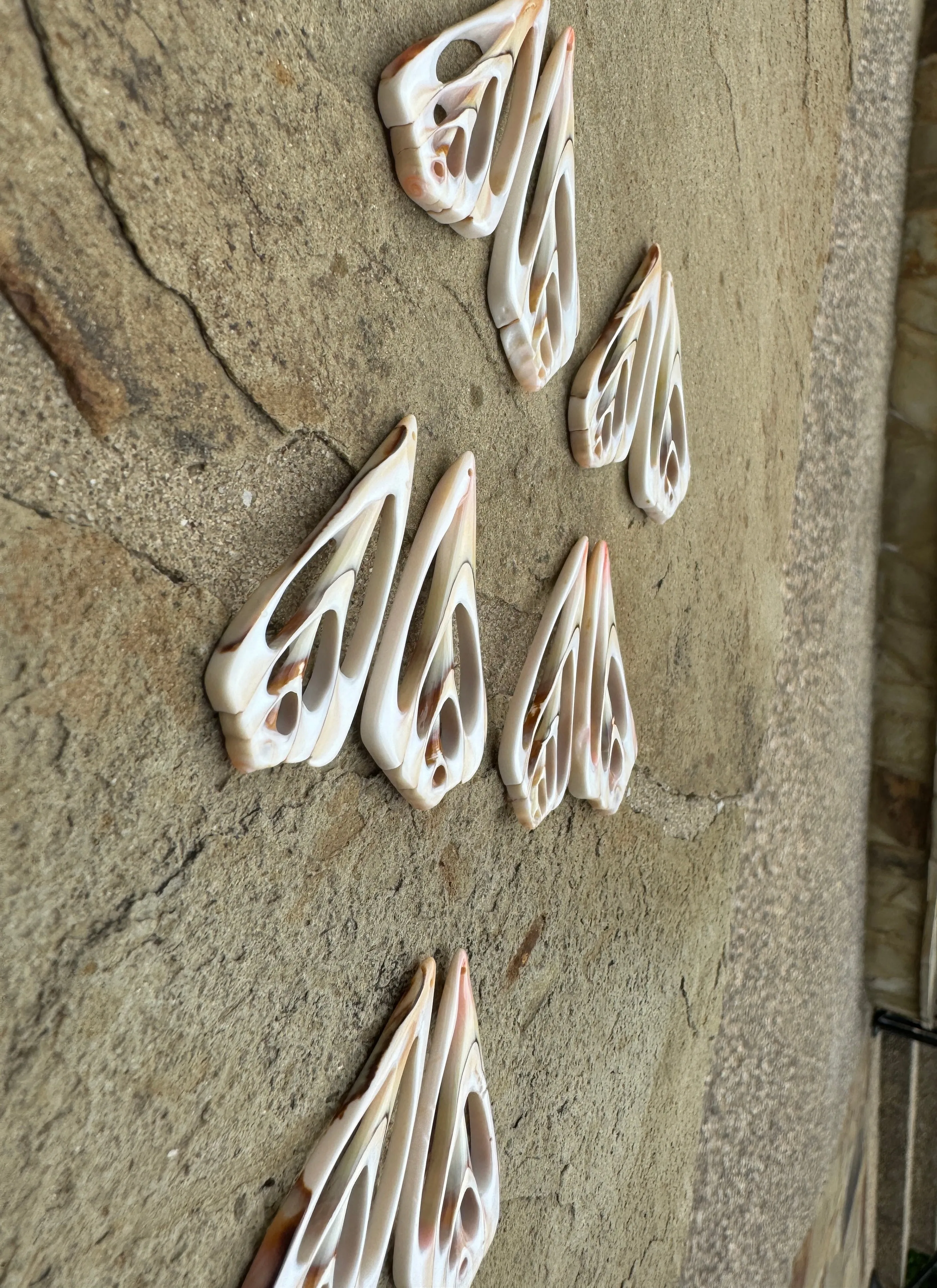 Conch Shell Slice Earring Bead Pairs Approximately 25x50mm, (One Pair/2 Beads)