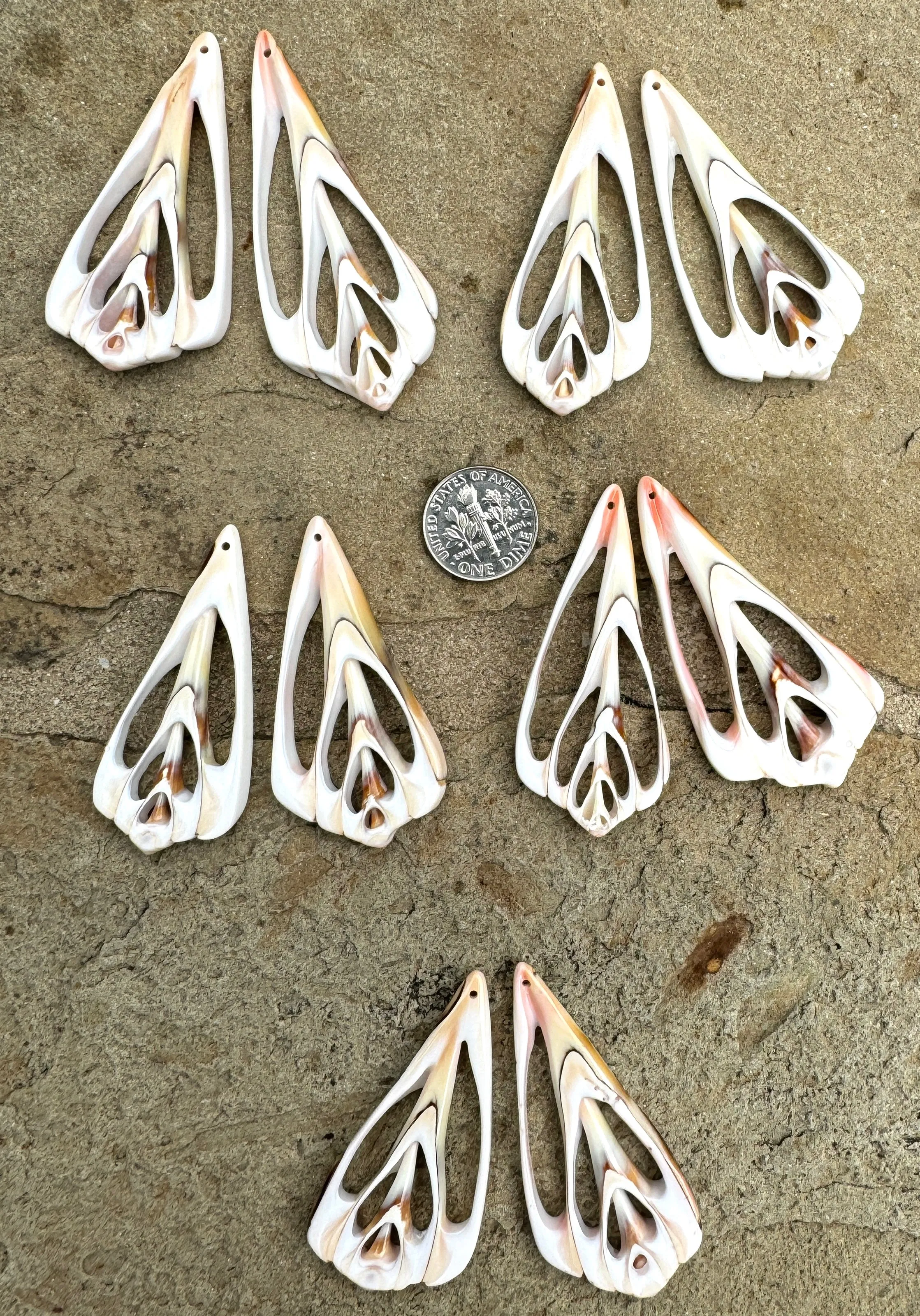 Conch Shell Slice Earring Bead Pairs Approximately 25x50mm, (One Pair/2 Beads)